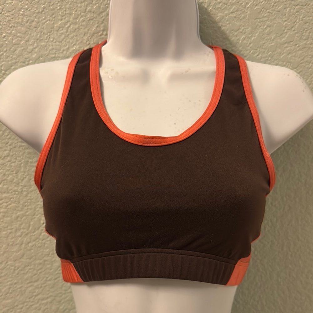 Yumiko Brown  Sports Bra with orange trim. Size S. Great condition.